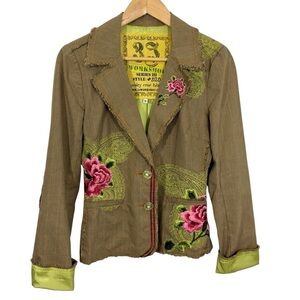 Vtg Johnny Was 3J Workshop Paisley Rose Blazer Sz S Brown Artsy Boho Jacket USA